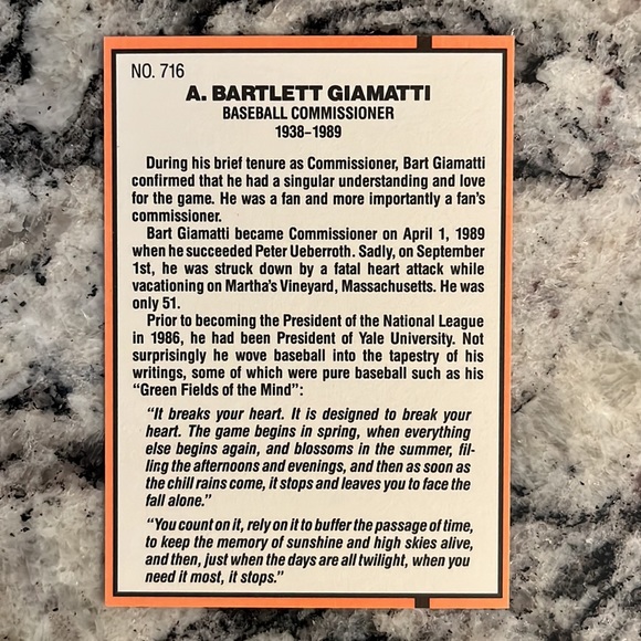 1990 Donruss #716 Bart Giamatti with Errors where black lines go into name. - Picture 3 of 7